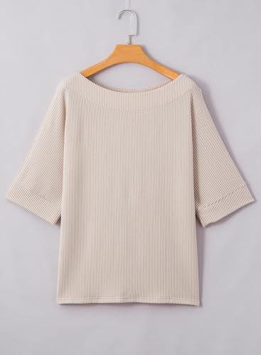 EVALESS Sexy Off The Shoulder Tops for Women 3/4 Length Sleeve Womens Tops Spring Fall 2025 Boat Neck One Shoulder Shirts4