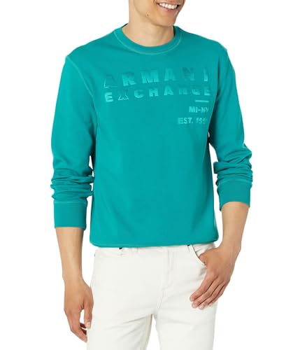 Armani Exchange Men's Organic Cotton Seasonal Basic Foil Lettering Crewneck Sweatshirt