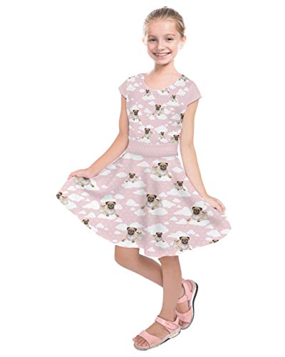 PattyCandy Girls Dress Up Dog Footprint Easter Animals Cartoon Sketch & Rocket Toddler Kids Short Sleeve Dress