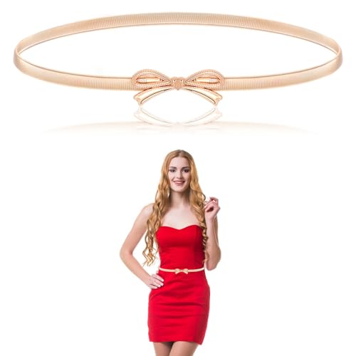 Gold Chain Belt Woman Skinny Metal Belts Adjustable Gold Waist Belt Chains for Women with Bow-Knot for Dresses and Jeans