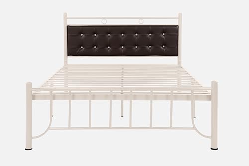 Image of Zuno Metal Queen Size Bed Without Storage | Wrought Iron Double Bed with Headboard & Footboard | Sturdy Powder Coated Platform Bed Queen Size Cot for BedroomLivingRoom Ivory (75x60)