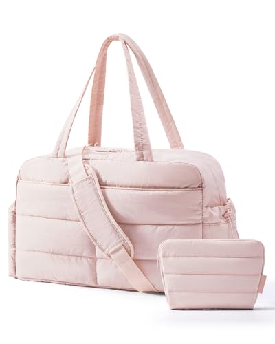 BAGSMART Gym Bag for Women with Toiletry Pouch, Lightweight Weekender Bags for Women with Wet Pocket, 31L Quilted Travel Duffle Carry On Bag, Weekender Overnight Bag for Travel,Water Resistant,Pink