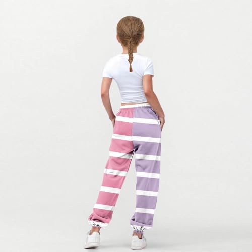 Girls Color Block Striped Sweatpants Athletic Drawstring Joggers Loose Cute Track Pants with Pockets for Kids 3-14 Years3