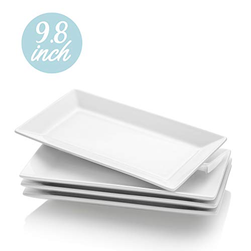 Krockery Porcelain Serving Plates, Rectangular Serving Trays for Parties - 9.8 Inch, White