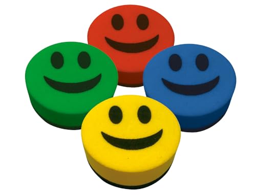 Borrador liderpapel pizarra blanca redondo 5 cm diametro magnetico cara smiley colores surtidos