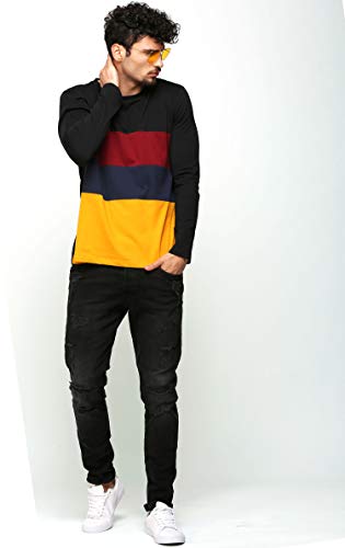 Image of AELOMART Men's Full Sleeve Regular Fit T-Shirt (AMT1206-Pn,Black)