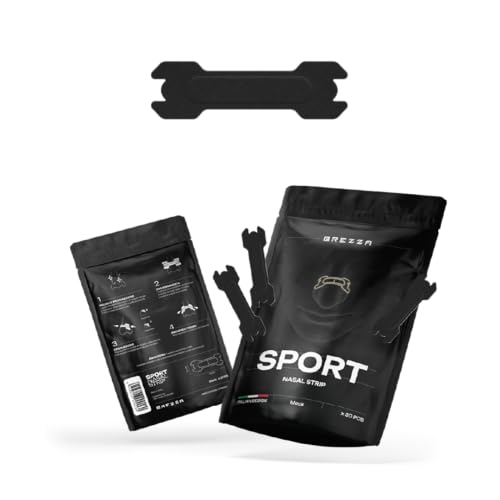 Brezza - 30 Cerotti Nasali - per Attività Sportiva - Ipoallergenici - Massima Tenuta, Riduce la Fatica - Design Tecnico - Taglia Unica - Nero