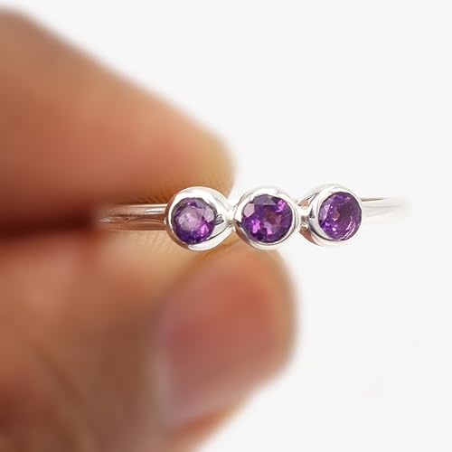 Bague améthyste argent 925 à 3 pierres alliance d'exception sertie de gemmes violettes
