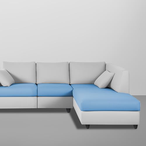 Image of Florian RHS 4 Seater L Shape Sofa Set for Living Room (Turquise Grey Fabric) Premium Fabric Sofa