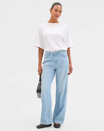 Image of KOTTY Women's High Waist Straight Fit Cotton Blend Denim Jeans|Comfortable Regular Length Casual Jeans for Women
