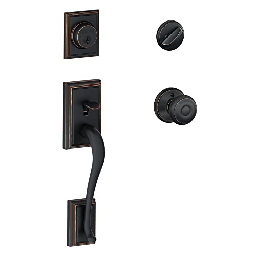 Exclusive Discount 60% Price Schlage F60 V ADD 716 GEO Addison Front Entry Handleset with Georgian Knob, Deadbolt Keyed 1 Side, Aged Bronze