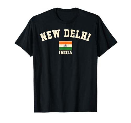 Vintage Nueva Delhi India Bandera India Recuerdo Retro Gráfico Camiseta