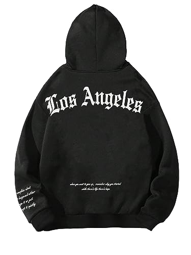 SHENHE Men's Graphic Hooded Sweatshirt Oversized Letter Print Casual Hoodie Pullover