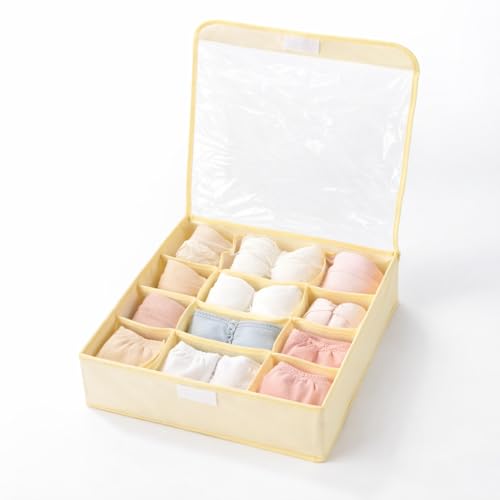 Image of House of Quirk 16 Slot Foldable Underwear Closet, Dresser, Drawer, Organizer, Fabric Basket, Clothes, Socks, Underwear, Clothing, Divider (Beige)