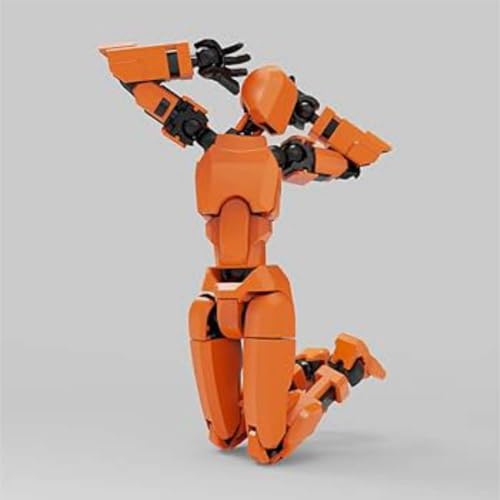 Image of VAALI Dummy 13 Action Figure Fully Assembled T13 Articulated Robot Toy with 12 Accessories (Swords Guns Extra Hands) 3D Printed Poseable Desktop Figure for Stop Motion Artists Gamers 5.4 inch (Orange)