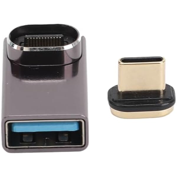 Magnetyczny Adapter USB C, Silne Ssanie Magnetyczne, Transfer Danych 10 Gb/s Adapter USB C na, Kątowy z pyłoszczelną lampką kontrolną do Laptopa, Telefonu, Tabletu, Twardego