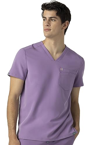 Mediclo Men's Medical Scrub Top - Crevan Essential 3 Pockets Eco Friendly Sustainable FYSEL Fabric V-Neck Shirt Workwear Orchid MT5001RORC04 S
