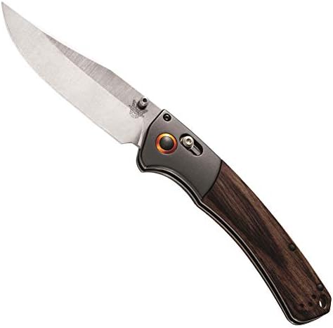 Benchmade - Mini Crooked River 15085-2 EDC Manual Open Hunting Knife Made in USA, Clip-Point Blade, Plain Edge, Satin Finish, Wood Handle, Dark Brown