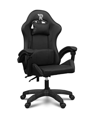 Ranqer Apollo Silla Gaming Ergonómica con Respaldo Ajustable, Apoyabrazos, Cojines Lumbar y Cervical, Cuero Sintético Negro, Giratoria 360°, Diseño Moderno y Cómodo para Jugadores, Negro