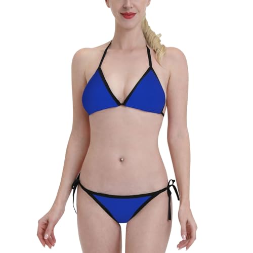 Traje De Bikini Dos Piezas Estampado Azul Real Traje De Baño Triangulares Cuello En V Bañadores Deportivos Tanga