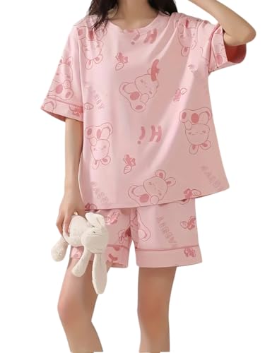 Image of Louis Luxe Womens Korean Night Dress || Short Pyjama Set || Korean Nightsuit || Women Nightwear ||Round Neck Short Sleeve Nightsuit || Loungewear || Everyday Nightdress (ND-01)