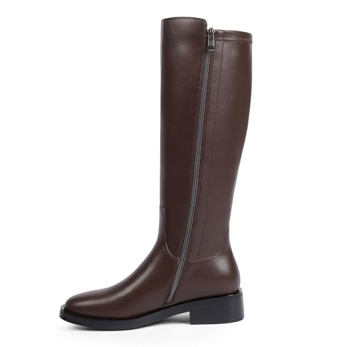 Image of Modatope Knee High Boots Women Round Toe Chunky Heel Fall Boots | Womens Low Flat Heel Long Boots with Side Zipper, Fashion Riding Boots Fall Winter