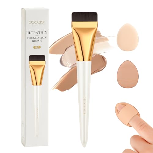 docolor brocha de maquillaje plana de base con 2 esponjas maquillaje,fibra sintética y blanco nacarado,maquillaje mujer brochas ultrafina de facial profesional para base fluido korean maquillaje