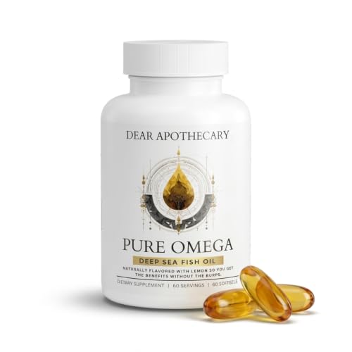Pure Omega 3 Fish Oil 1200mg - EPA 432mg DHA 288mg - Heart Brain & Joint Support - Lemon Flavored Non-GMO Gluten Free - 60 Softgels