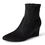 Amazon Essentials Women's Wedge Zip Ankle Boots, Black Faux Suede, 7 UK