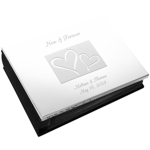 Personalization Universe Engraved Wedding Photo Album - Personalized Silver-Plated 4x6 Scrapbook for Engagement and Wedding Memories - Ideal Gift for Couples
