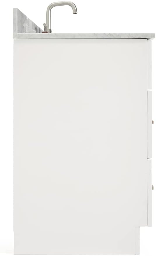 ARIEL Hamlet 48-inch Bathroom Vanity with Sink,Solid Wood, 0.75-inch Italian Carrara Marble Countertop & Backsplash, Single Rectangular Sink, 2 Soft Closing Doors, 4 Dovetail Drawers, White