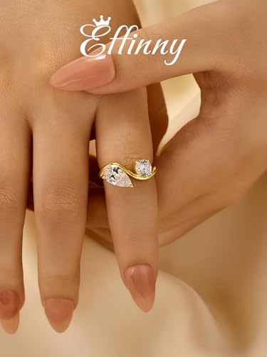 2.75ct Toi Et Moi Engagement Ring,14K Gold Plated 925 Sterling Silver Cubic Zirconia Simulated Diamond Pear Shaped/Round Cut Double Stone Promise Ring2