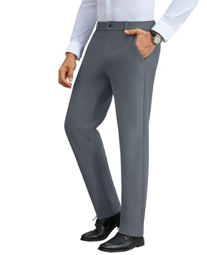 DEMEANOR Stretch Mens Dress Pants Slim Fit Dress Pants for Men Expandable Waist Wrinkle Free Work Dress Pants Golf Pants4