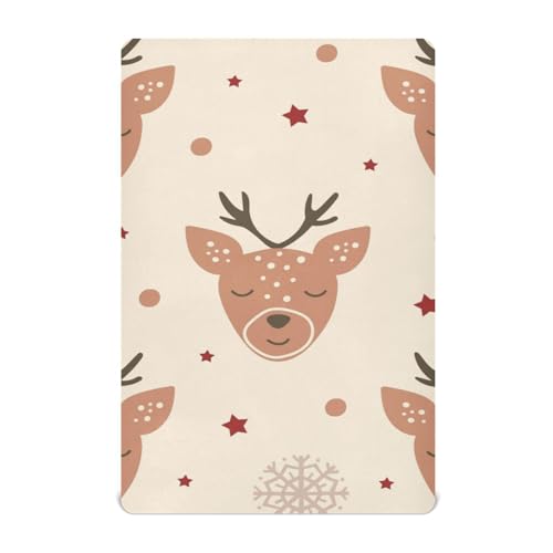 Moudou Reindeer Playard Sheet for Boy Girls, Soft Breathable Fitted Toddler Sheet for Standard Playard Bed Mattress, 39 x 27 x 5 Inch