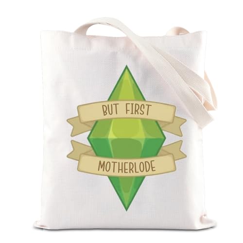 FOTAP Game Lover Gift But First Motherlode Inspire Tote Bag Gamer Sims Handbag Sims Game Gift Plumbob Pattern Merch (motherlode-T)
