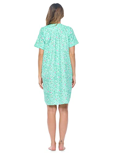 Casual Nights Women's Snap - Front House Dress Short Sleeve Woven Housecoat Duster Lounger Robe with Pockets3