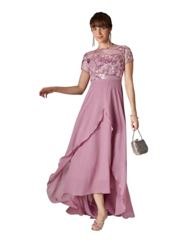 Image of Miss Chase Women's Round Neck Short Sleeve Floral Layered Georgette Midi Dress