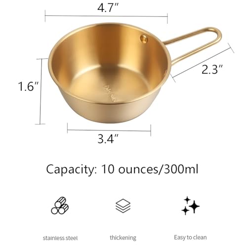Image of 2-Pack Makgeolli Bowls | 304 Stainless Steel Korean Traditional Rice Wine Bowls with Handle | Gold Finish Soup Bowl, Camping Food Bowl, Hiking Cup | 10 oz (300 ml), 4.7 Inch