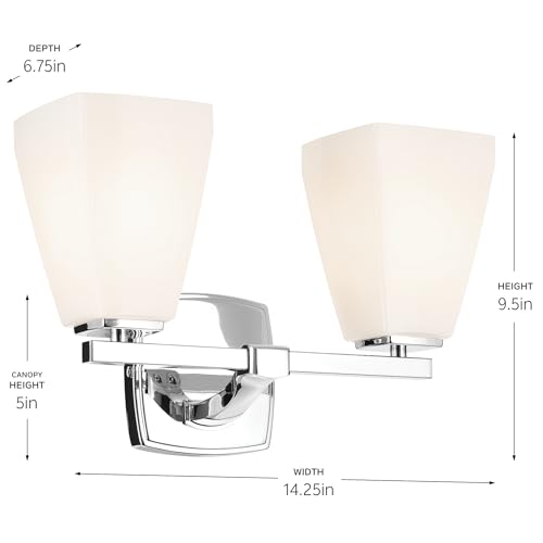Image of Kichler Marant 2-Light Bathroom Vanity Light Fixture with Opal Glass in Chrome, Modern Wall Mount Light for Bathroom and Powder Room Over Mirror (14.25 x 9.5 in), 55215CH