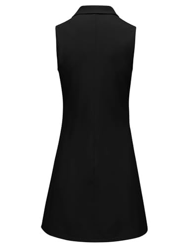 BGOWATU Women's Tennis Dress Sleeveless Collared V Neck Golf Polo Dress Side Slit Sports Dress with Shorts and Pocket3