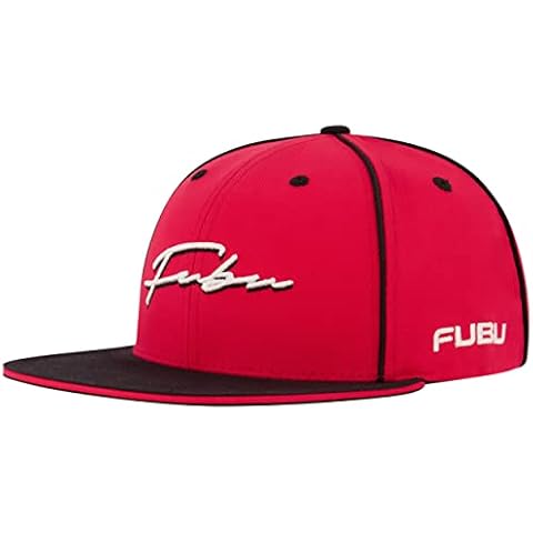 Concept One Unisex's Fubu Baseball Cap, Cotton Adult Snapback Hat with Cursive Logo, Adjustable, Flat Brim, Red, One Size Cover