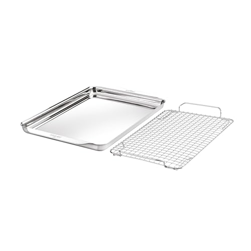 All-Clad Stainless Steel Half-Sheet Baking Pan 13″ x 21″ with Cooling Rack – Tri-ply Bonded for Consistent Baking- (Roast, Bake Cookies, Brownies and More) Professional Stainless S