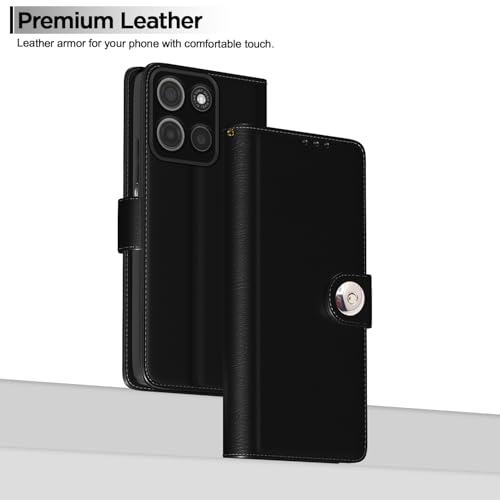 Image of Pikkme Flip Cover Leather Finish | Inside TPU with Card Pockets | Wallet Stand and Shock Proof | Complete Protection Button Flip Case for Moto G15(Black)