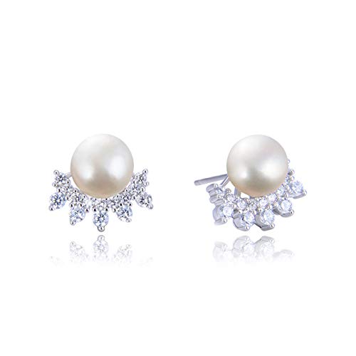 Boucles d'oreilles puces perle zircones argent éventail pour femme