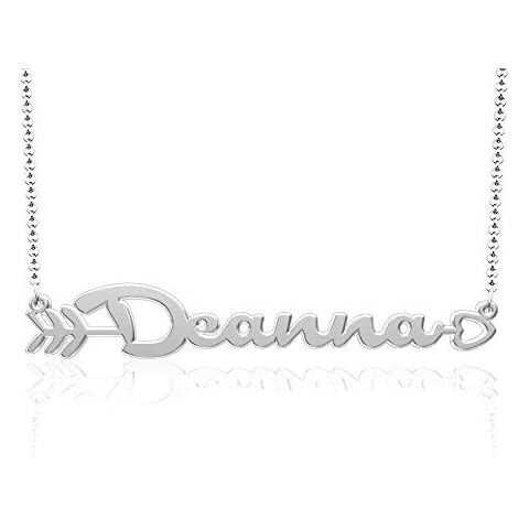 LoEnMe Jewelry Deanna Name Necklace of Silver Plated Custom Made with Arrow Love Heart Sterling Silver Personalized Bridesmaid Gift Cover