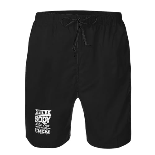 with A Body Like This Who Needs Hair Boardshorts Men's Casual Bathing Suits Quick Dry Drawstring Beach Swim Shorts4