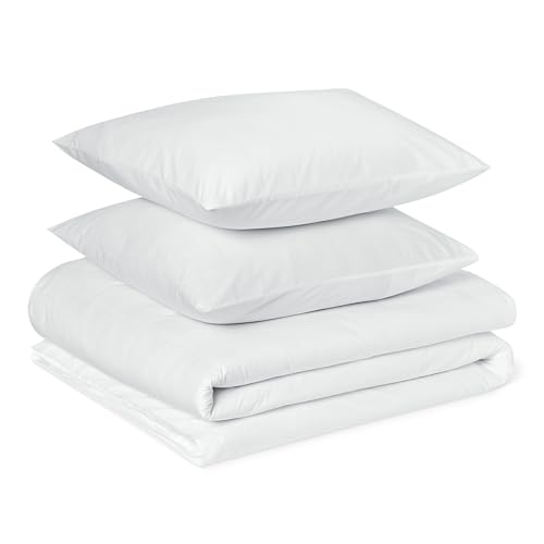 Amazon Basics Parure de Lit 2 Personnes 2 Pièces en Coton Bio, Housse de Couette 200 x 200 cm et 1 Taie d'oreiller 65 x 65 cm, Blanc