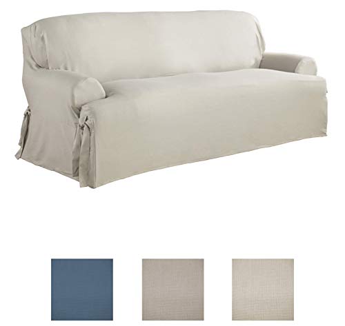 Serta | Relaxed Fit Durable Woven Linen Canvas Furniture Slipcover (T-Sofa, Natural)