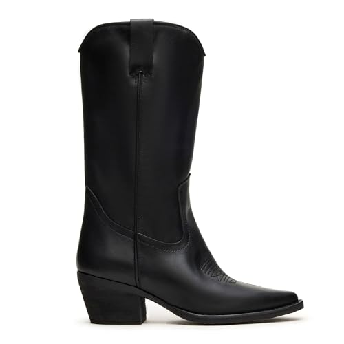 Cowboy Boots for Women Retro Embroidered Western Cowgirl Boots Pointed Toe Pull on Chunky Heels