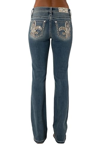Miss Me Women's Fleur-De-Lis Embroidered Mid-Rise Bootcut Jeans